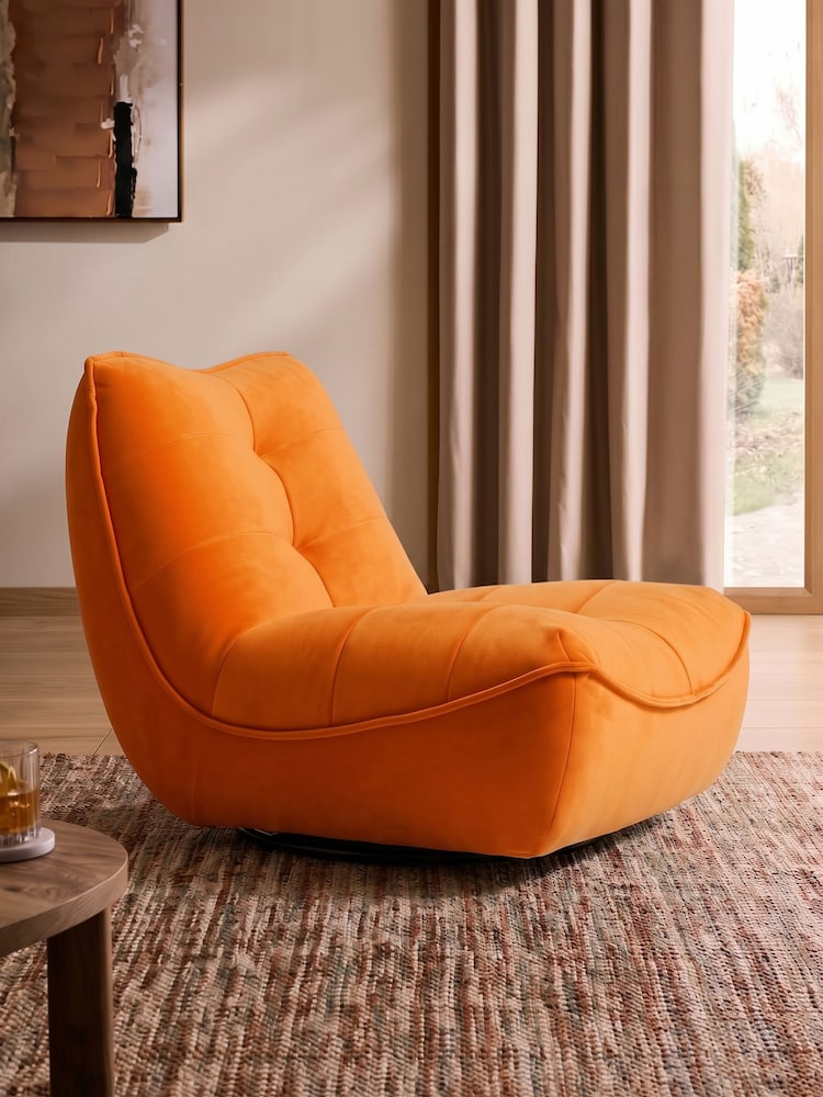 Soft Velvet Orange Lucca Swivel Accent Chair - Image 1 of 9
