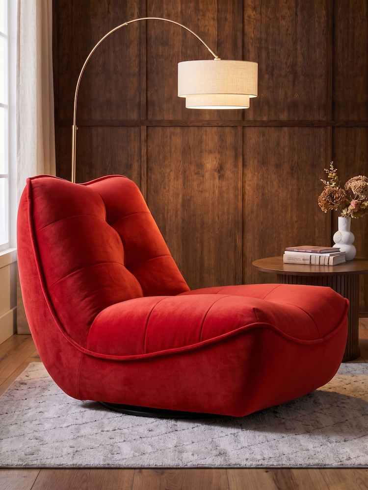 Soft Velvet Red Lucca Swivel Accent Chair - Image 1 of 8