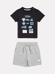 New Balance Black Sticker Graphic T-Shirt & French Terry Shorts Set - Image 1 of 3