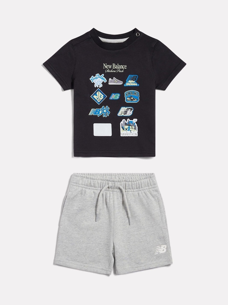 New Balance Black Sticker Graphic T-Shirt & French Terry Shorts Set - Image 1 of 3 New Balance Black Sticker Graphic T-Shirt & French Terry Shorts Set - Image 1 of 3