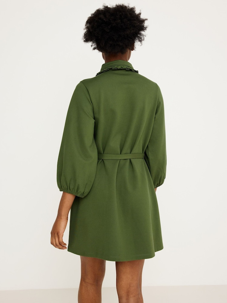 Oliver Bonas Green Frill Collar Mini Shirt Dress - Image 2 of 8