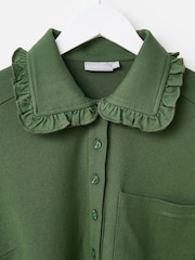 Oliver Bonas Green Frill Collar Mini Shirt Dress - Image 5 of 8