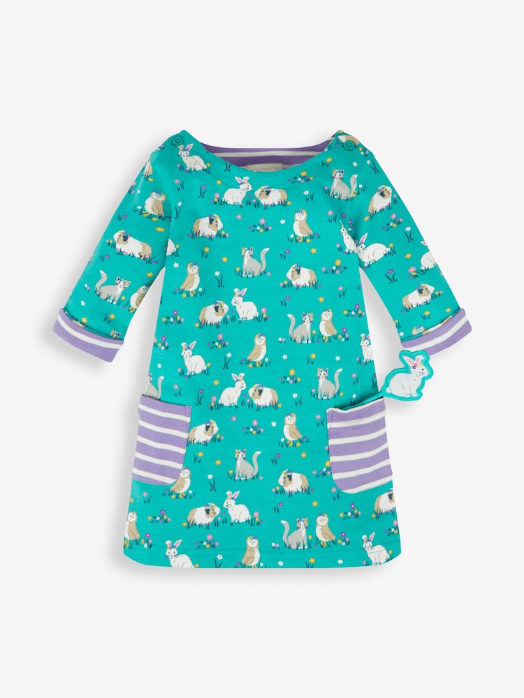 JoJo Maman Bébé Duck Egg Green Animal Friends Girls' A-Line Dress - Image 1 of 4