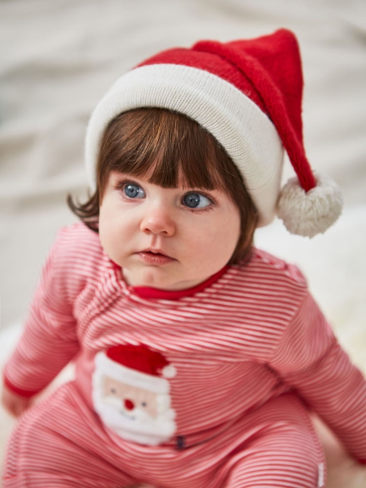 JoJo Maman Bébé Red Santa Appliqué Zip Sleepsuit - Image 1 of 4