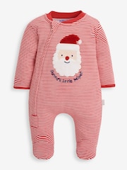 JoJo Maman Bébé Red Santa Appliqué Zip Sleepsuit - Image 3 of 4