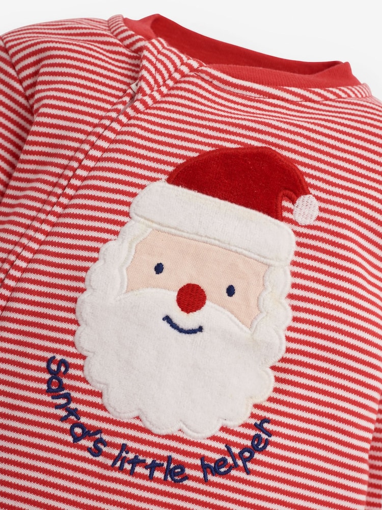 JoJo Maman Bébé Red Santa Appliqué Zip Sleepsuit - Image 4 of 4