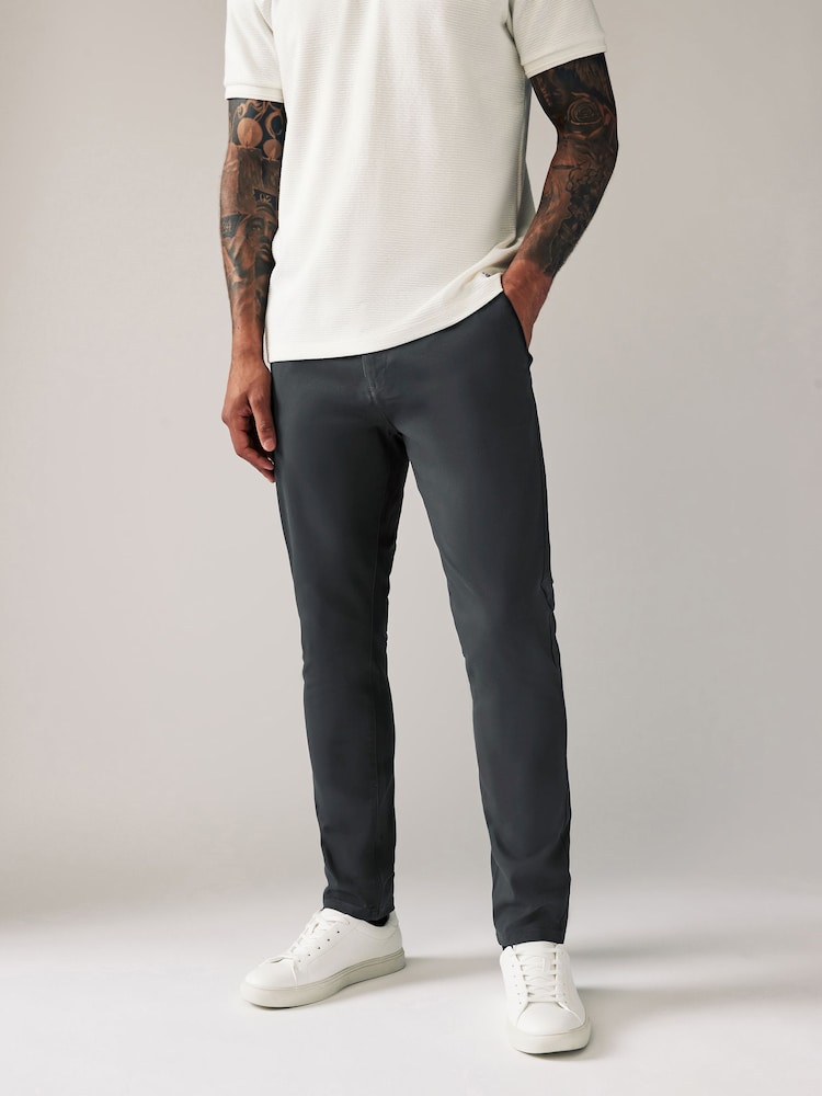 Grey Charcoal Skinny Fit Stretch Chino Trousers - Image 1 of 9