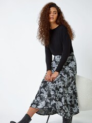 Roman Grey Floral Print Stretch Midi Skirt - Image 2 of 5