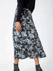 Roman Grey Floral Print Stretch Midi Skirt - Image 3 of 5