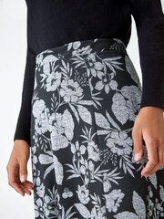 Roman Grey Floral Print Stretch Midi Skirt - Image 5 of 5