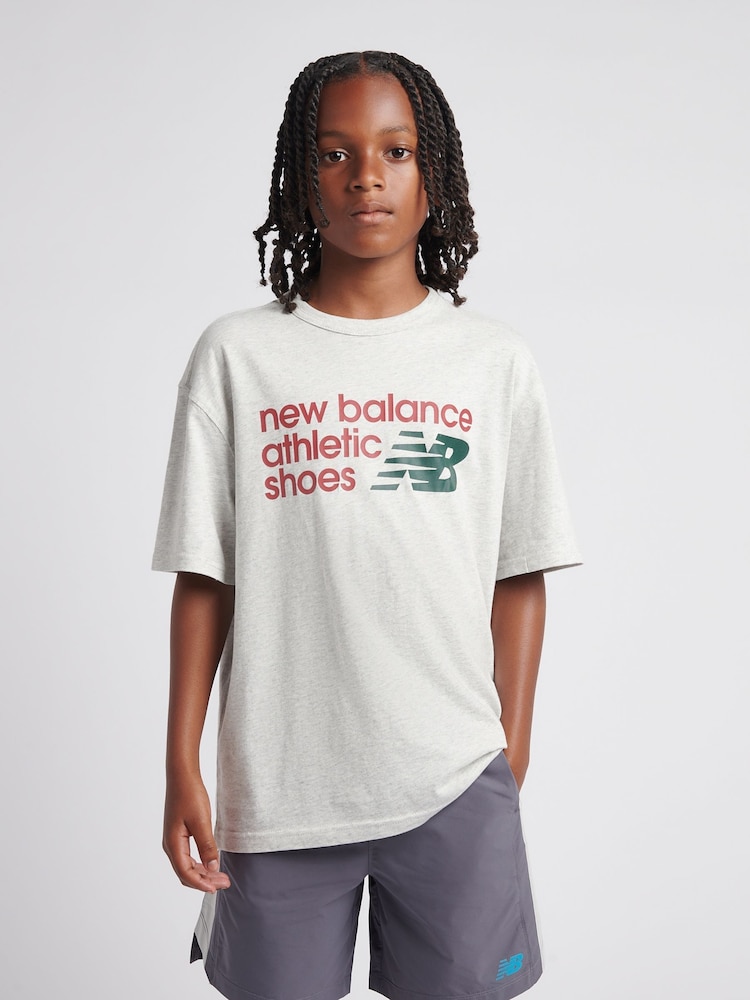 Gri - Tricou cu logo premium New Balance Athletics - Imaginea 1 din 9
