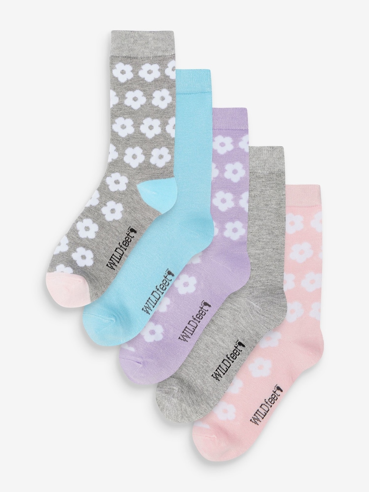 Wild Feet Brown Super Soft Bamboo Crew 5 Pack Socks - Image 1 of 5