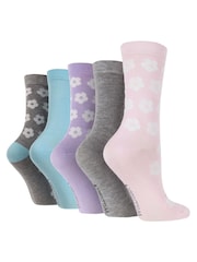 Wild Feet Brown Super Soft Bamboo Crew 5 Pack Socks - Image 3 of 5