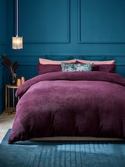 Berry Purple Soft Teddy Fleece Duvet Cover and Pillowcase Set - Image 1 of 3