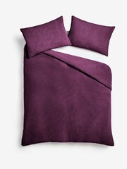 Berry Purple Soft Teddy Fleece Duvet Cover and Pillowcase Set - Image 3 of 3