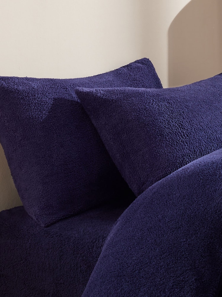 Set of 2 Navy Blue Soft Teddy Fleece Pillowcases - Image 2 of 2