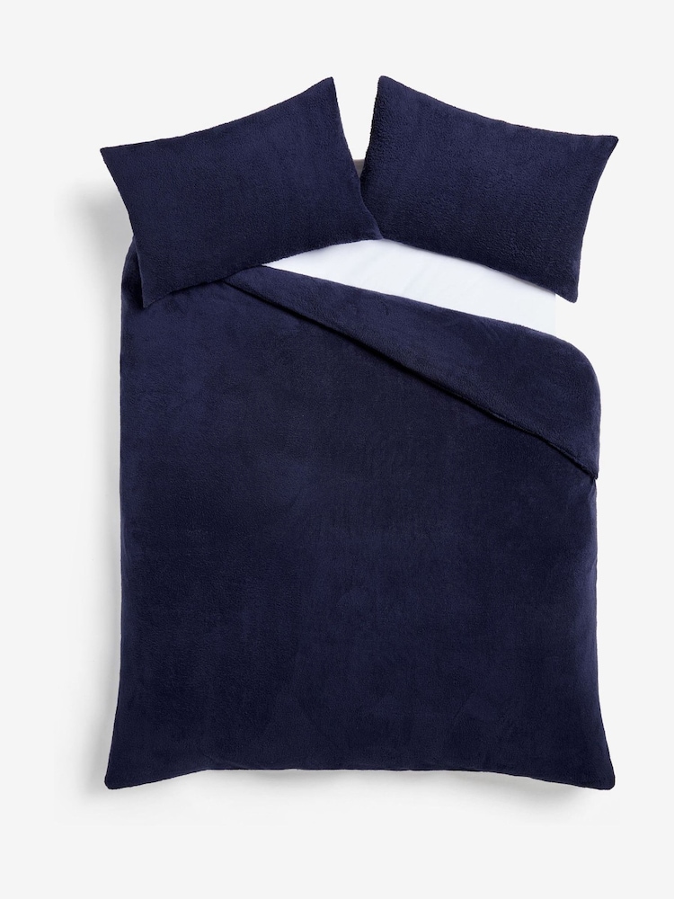 Navy Blue Soft Teddy Fleece Deep Fitted Sheet - Image 1 of 2