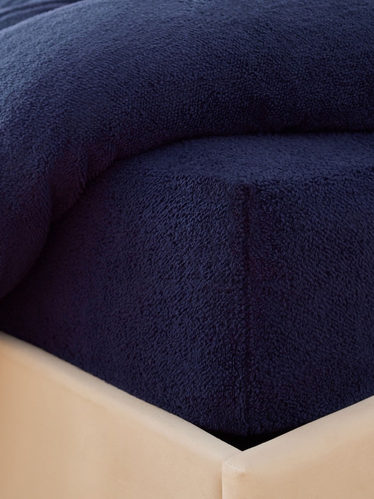 Navy Blue Soft Teddy Fleece Deep Fitted Sheet - Image 2 of 2