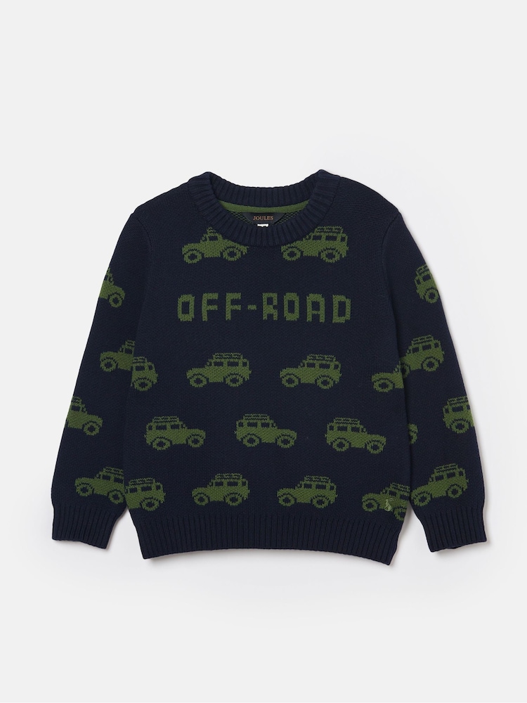 Joules Boys' Burton Navy Blue Intarsia Knitted Jumper - Image 1 of 3