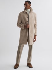 Reiss Oatmeal Bellagio Wool Check Mid Length Coat - Image 1 of 6