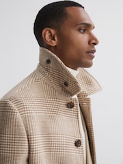 Reiss Oatmeal Bellagio Wool Check Mid Length Coat - Image 3 of 6