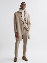 Reiss Oatmeal Bellagio Wool Check Mid Length Coat - Image 4 of 6