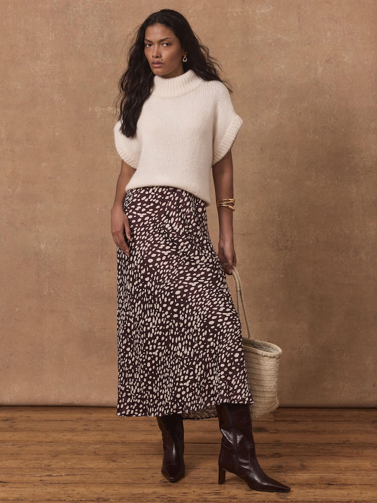 Mint Velvet Animal Print Satin Maxi Slip Skirt - Image 1 of 7