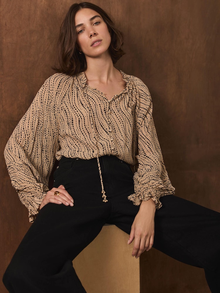 Mint Velvet Natural Graphic Print Blouse - Image 1 of 8 Mint Velvet Natural Graphic Print Blouse - Image 1 of 8
