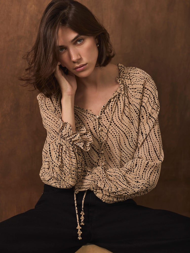 Mint Velvet Natural Graphic Print Blouse - Image 2 of 8 Mint Velvet Natural Graphic Print Blouse - Image 2 of 8