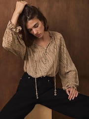 Mint Velvet Natural Graphic Print Blouse - Image 6 of 8