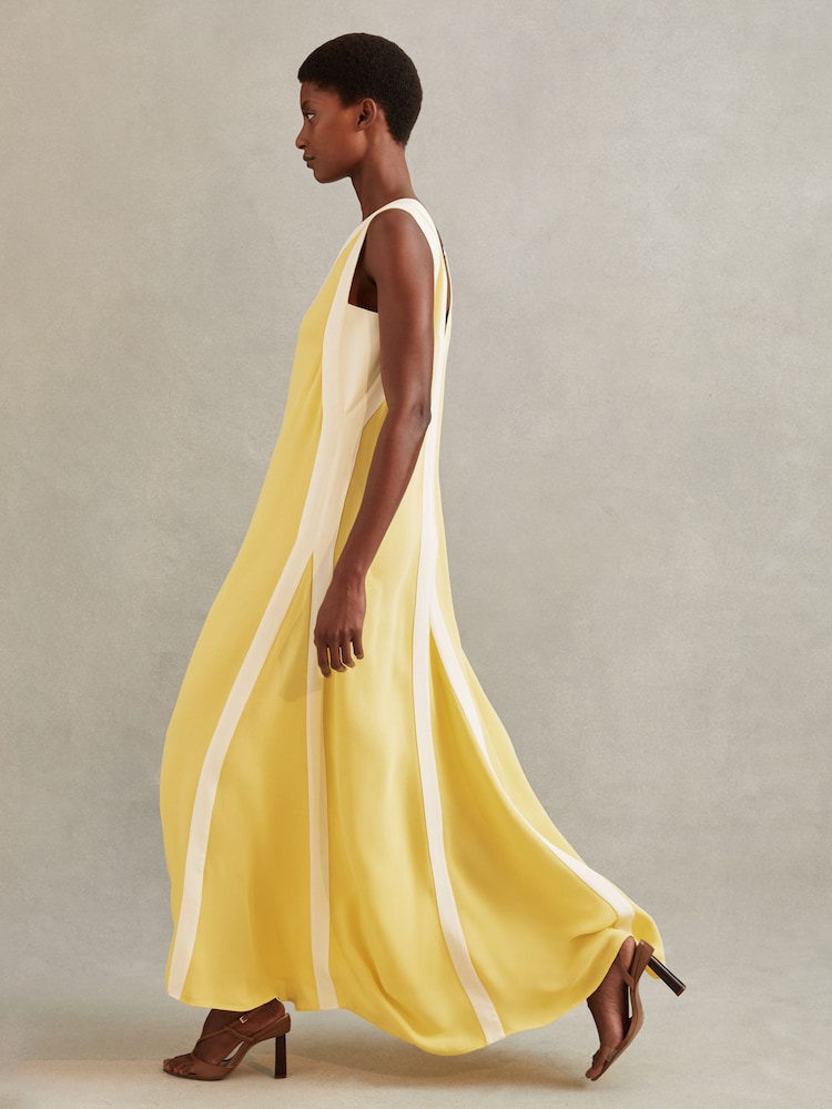 Reiss Yellow/Cream Rae Colourblock Maxi Dress - Image 1 of 6