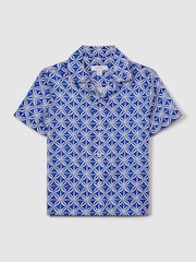 Reiss Bright Blue/White Tintipan Printed Cuban Collar Shirt - Image 2 of 6