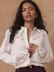 Mint Velvet Cream Embroidered Lace Trim Blouse - Image 1 of 8