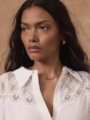 Mint Velvet Cream Embroidered Lace Trim Blouse - Image 4 of 8