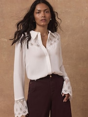 Mint Velvet Cream Embroidered Lace Trim Blouse - Image 5 of 8