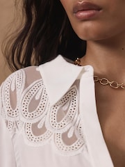 Mint Velvet Cream Embroidered Lace Trim Blouse - Image 6 of 8