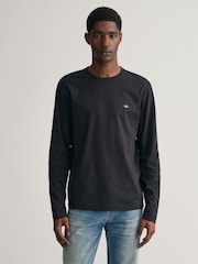 GANT Black Regular Fit Shield Logo Long Sleeve 100% Cotton T-Shirt - Image 1 of 4