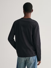 GANT Black Regular Fit Shield Logo Long Sleeve 100% Cotton T-Shirt - Image 2 of 4