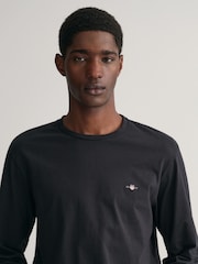 GANT Black Regular Fit Shield Logo Long Sleeve 100% Cotton T-Shirt - Image 3 of 4