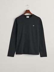 GANT Black Regular Fit Shield Logo Long Sleeve 100% Cotton T-Shirt - Image 4 of 4
