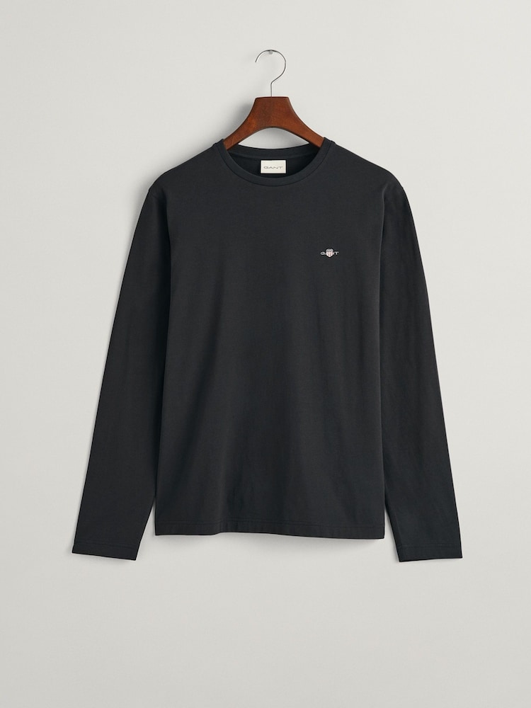 GANT Black Regular Fit Shield Logo Long Sleeve 100% Cotton T-Shirt - Image 4 of 4
