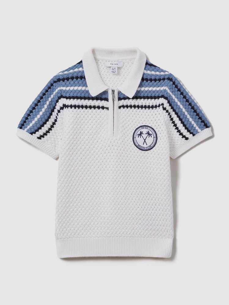 Reiss Optic White Stark 3-9 yrs Textured Cotton Half-Zip Polo Shirt - Image 2 of 4