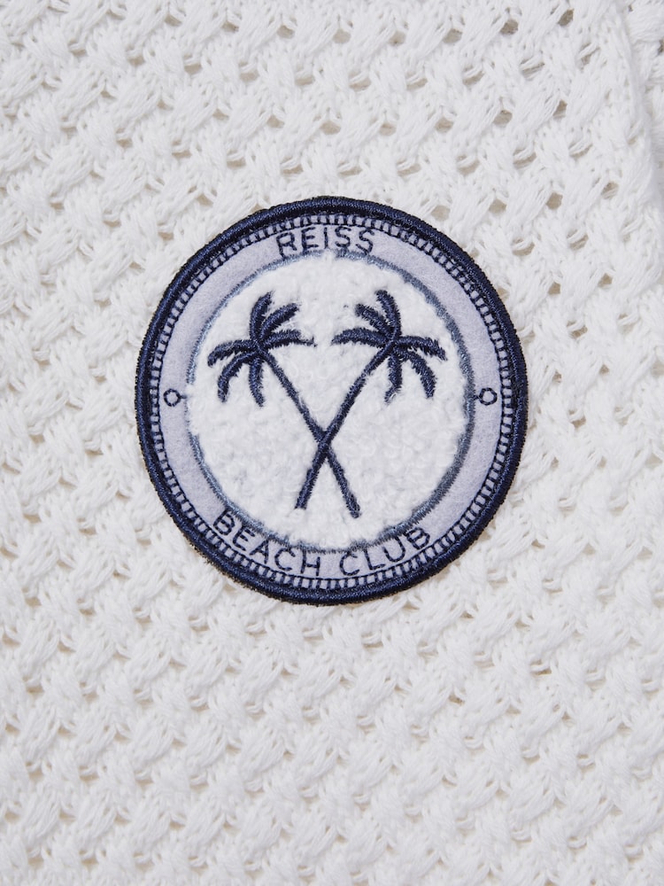Reiss Optic White Stark 3-9 yrs Textured Cotton Half-Zip Polo Shirt - Image 4 of 4