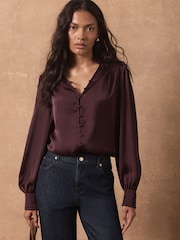 Mint Velvet Red Satin Long Sleeve Blouse - Image 2 of 8