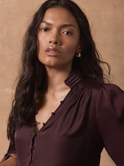 Mint Velvet Red Satin Long Sleeve Blouse - Image 3 of 8