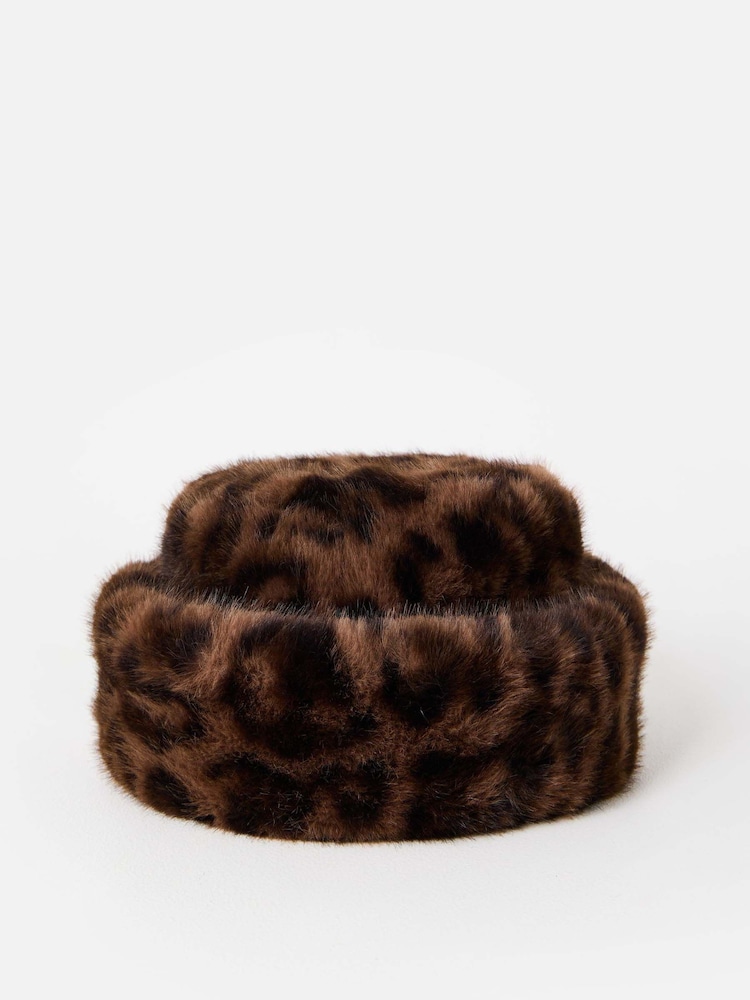 Oliver Bonas Brown Animal Print Faux Fur Hat - Image 2 of 7 Oliver Bonas Brown Animal Print Faux Fur Hat - Image 2 of 7