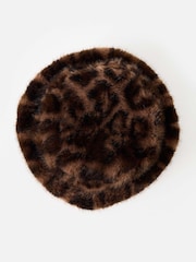 Oliver Bonas Brown Animal Print Faux Fur Hat - Image 3 of 7