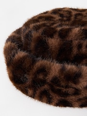Oliver Bonas Brown Animal Print Faux Fur Hat - Image 4 of 7