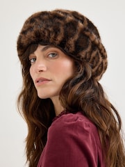 Oliver Bonas Brown Animal Print Faux Fur Hat - Image 6 of 7