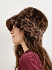 Oliver Bonas Brown Animal Print Faux Fur Hat - Image 7 of 7